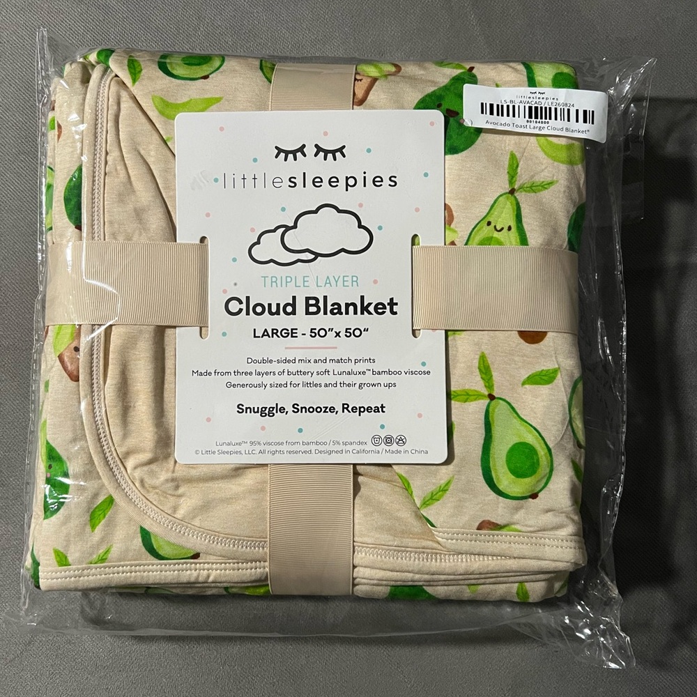 NIB Little Sleepies Cloud Blanket - Avocado Toast